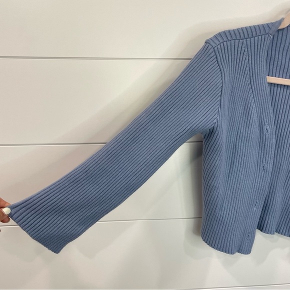 Princess Polly Cropped Ribbed Wool Blend Cardigan Sweater Blue M/L - Picture 2 of 7